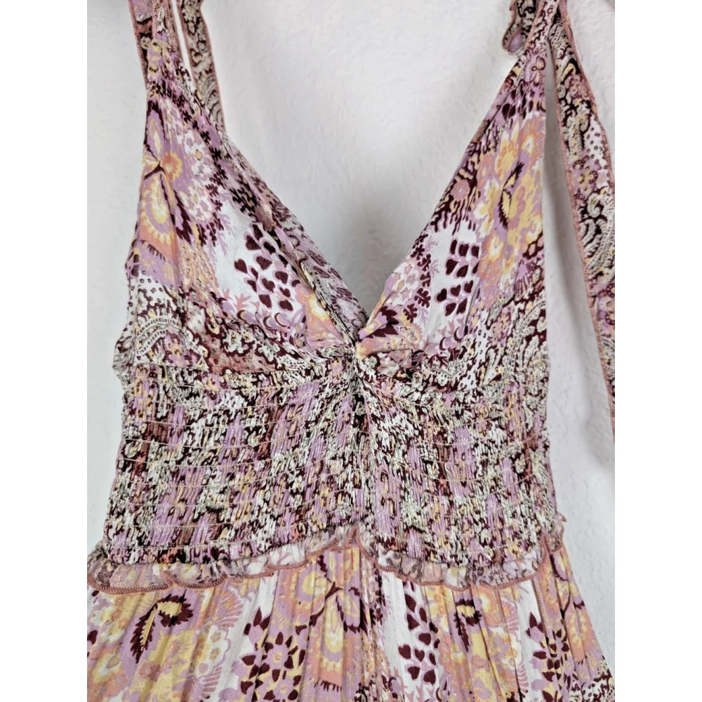Free People Let's Smock About It Maxi Dress XS Pink Multi Boho Festival Beach